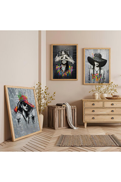 Zevahir Mobilya Dekorasyon Set de trei tablouri din lemn cu femei în poze cu ...