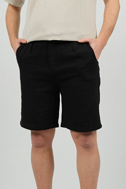 SİDE OTANTİK Pantaloni scurți negri din gabardină pentru bărbați – croială no...