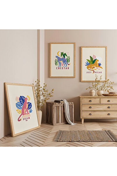 Zevahir Mobilya Dekorasyon Set de pictură triplă din lemn cu animale sălbatic...