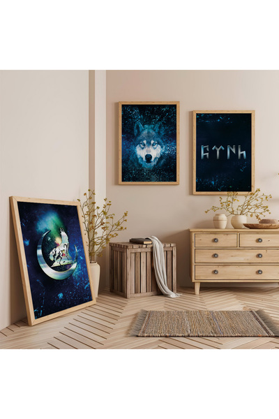 Zevahir Mobilya Dekorasyon Wooden Framed Göktürk Triple Wooden Painting Set