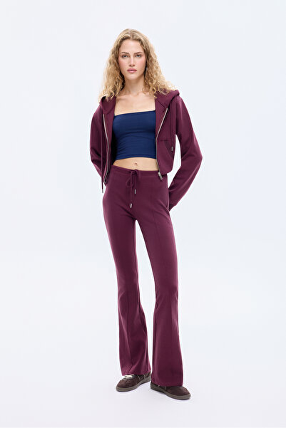 Quzu Beli Bağcıklı Dikiş Detaylı İspanyol Paça Pantolon Gri