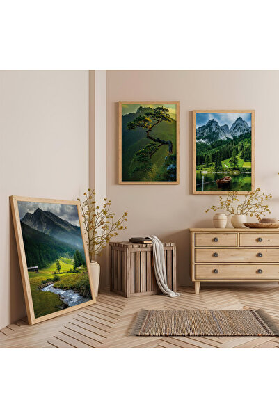 Zevahir Mobilya Dekorasyon Σετ Τριών Ξύλινων Πίνακων Ομορφιές της Φύσης με Ξύ...