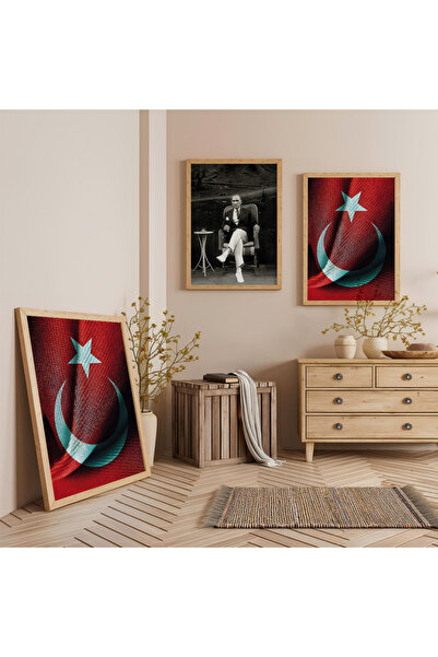 Zevahir Mobilya Dekorasyon Σετ Τριπλής Ξύλινης Ζωγραφικής με Τουρκική Σημαία ...