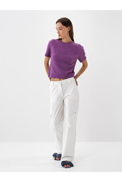 Xint Kadın Mor Mohair Kısa Kol Basic Kazak