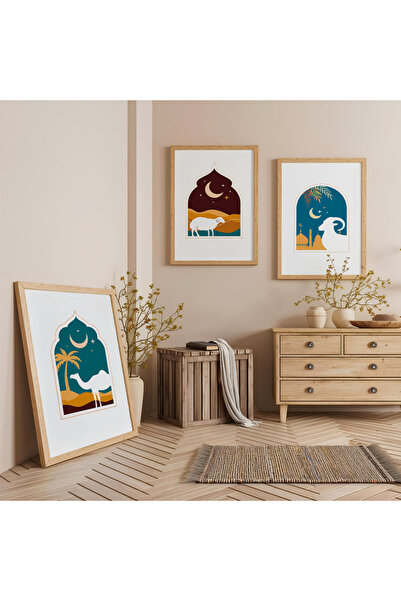 Zevahir Mobilya Dekorasyon Set de trei tablouri din lemn cu cadru din lemn Po...
