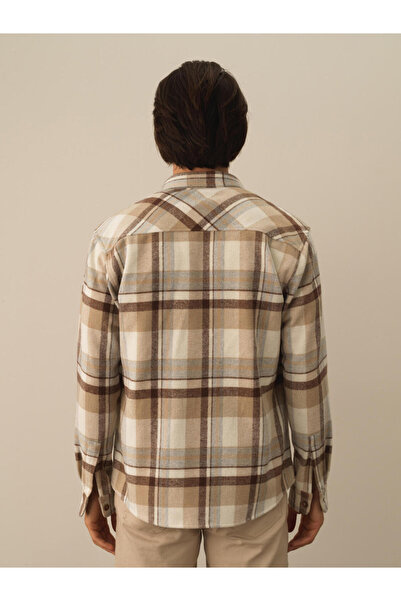 Xint Erkek Bej Pamuklu Regular Fit Ekose Gömlek