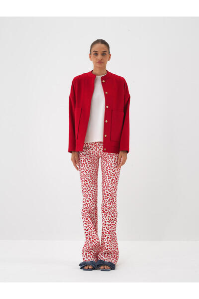 Xint Kadın Kırmızı Pamuklu Leopar Desenli Pantolon