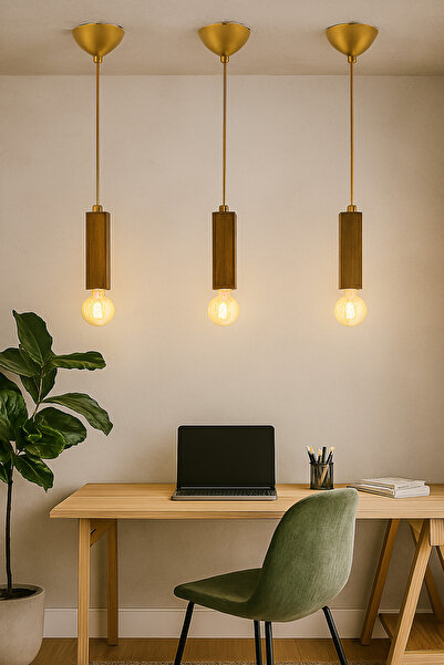 Genel Markalar Av-1651-1e Eskitme Kaplama Modern Avize E27 Ahşap 6cm