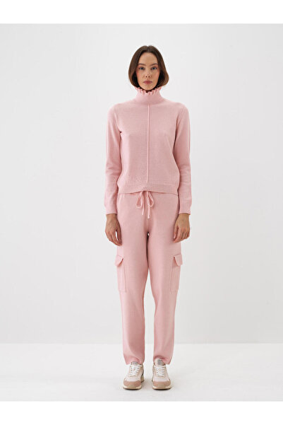 Xint Kadın Pembe Yünlü Balıkçı Yaka Düz Kazak