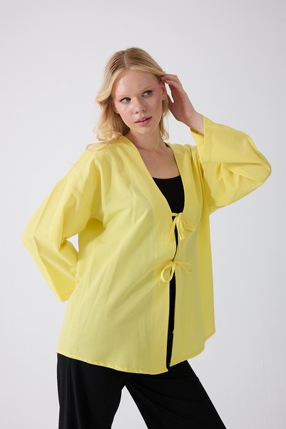 fumel women's clothing Yellow Kimono Tunic with Front Bag