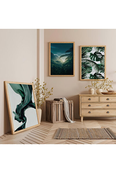 Zevahir Mobilya Dekorasyon Set de pictură triplă din lemn cu plantă verde în ...
