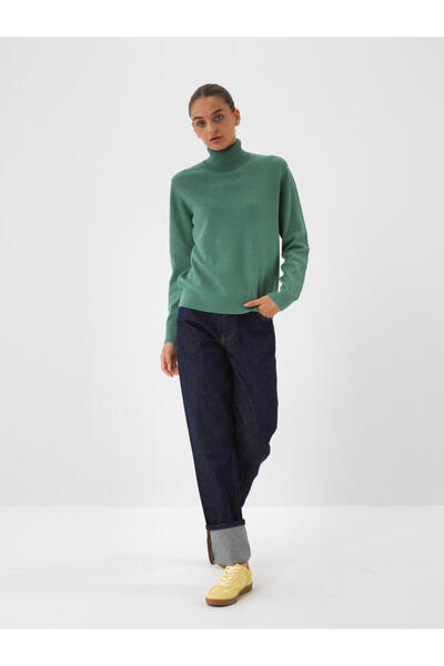 Xint Kadın Yeşil Yünlü Basic Balıkçı Yaka Kazak