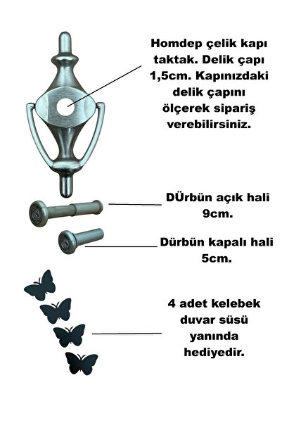 HOMDEP ÇELİK KAPI TAKTAK DÜRBÜN SET SATEN RENK