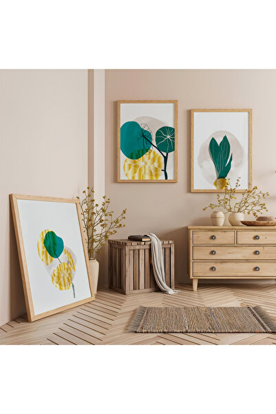 Zevahir Mobilya Dekorasyon Σετ Τριών Ξύλινων Πίνακων Πράσινου Απλότητας με Ξύ...