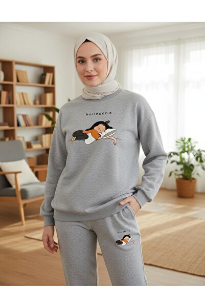 RPT MODA RAHAT KESİM HALLEDERİZ WOMAN BASKI DETAYLI OVERSİZE BİSİKLET YAKA İK...