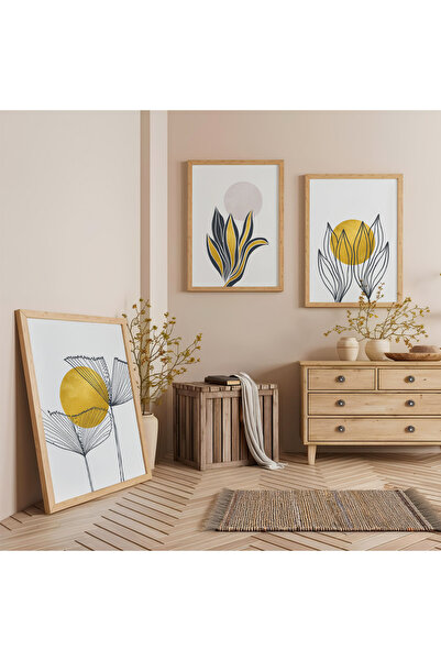 Zevahir Mobilya Dekorasyon Set de pictură abstractă cu trei tablouri din lemn...