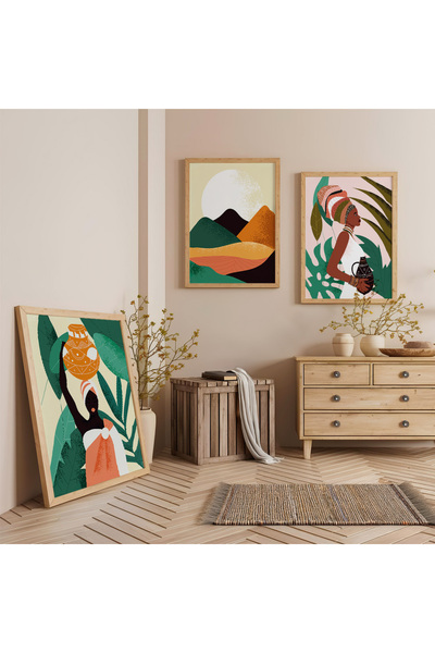 Zevahir Mobilya Dekorasyon Set de pictură din lemn cu trei piese, cu cadru di...