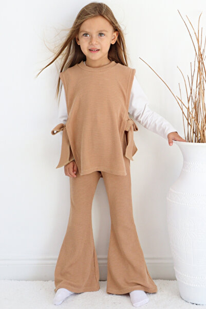 Parla Kids Girl's Simena Camel Lacing Detail Top Spanish Bottom Top Tracksuit Set