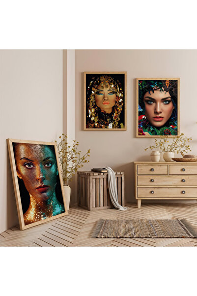 Zevahir Mobilya Dekorasyon Set de trei tablouri din lemn cu rame din lemn, po...