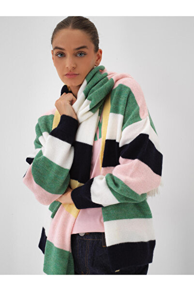 Xint Kadın Sarı Mohair Renkli Çizgili Hırka