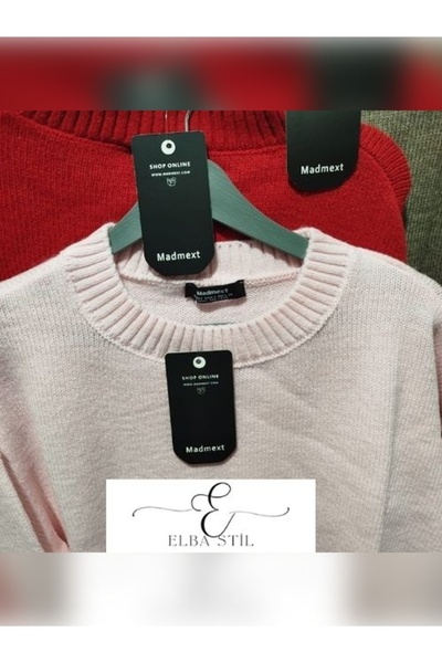 ELBA STİL Claret Red Crew Neck Oversize kötöttáru pulóver