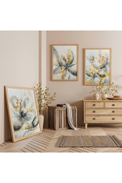 Zevahir Mobilya Dekorasyon Ahşap Çerçeveli Çiçeklerin dansı Üçlü Ahşap Tablo ...