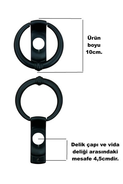 HOMDEP Dürbünlü Çelik Kapı Halka Model Taktak Tokmağı Delik Çapı 2,5cm Renk: Siyah