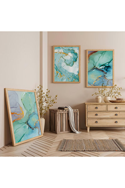 Zevahir Mobilya Dekorasyon Set de pictură în lemn cu trei piese de artă fluid...