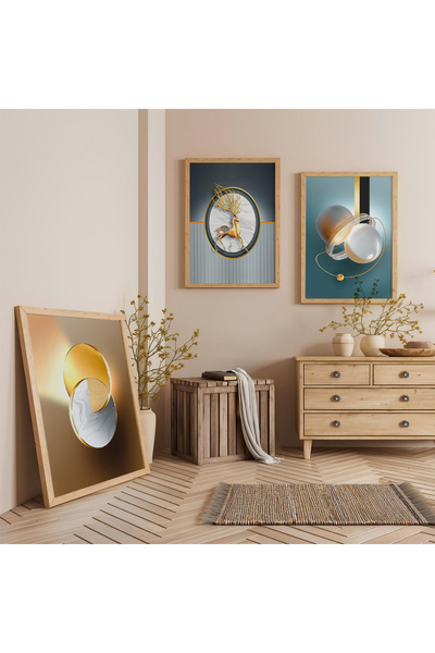Zevahir Mobilya Dekorasyon Σετ Τριών Ξύλινων Πίνακων Γεωμετρικής Αρμονίας με ...