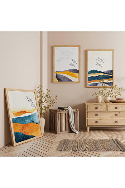 Zevahir Mobilya Dekorasyon Set de trei tablouri din lemn cu cadru din lemn, P...