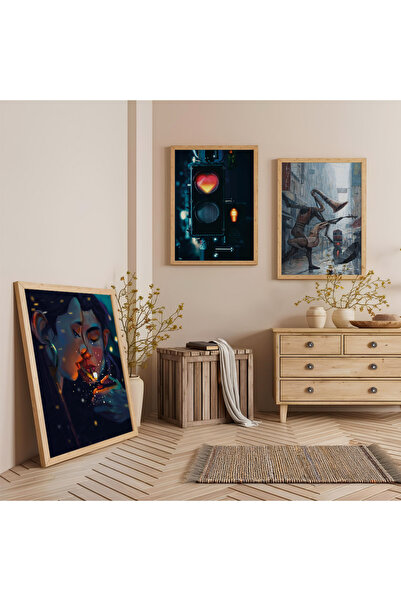 Zevahir Mobilya Dekorasyon Wooden Framed Romantic Moments Triple Wooden Paint...