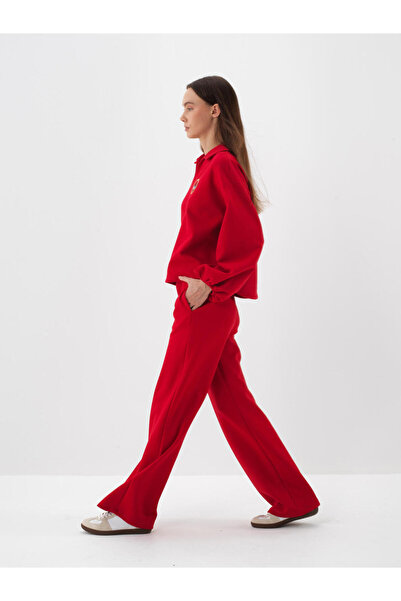 Xint Kadın Kırmızı Pamuklu Düz Sweat Pantolon