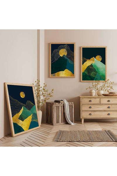 Zevahir Mobilya Dekorasyon Set de pictură triplă din lemn cu cadru din lemn G...