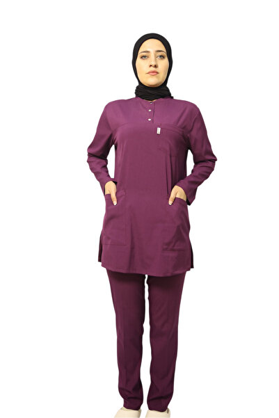 nutrix طقم زي موحد للممرضات والأطباء من الليكرا الناعمة بلون البرقوق الفاتح ل...