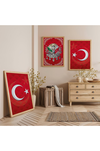 Zevahir Mobilya Dekorasyon Set de trei tablouri din lemn cu cadru din lemn, f...