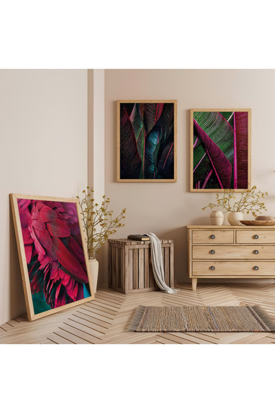 Zevahir Mobilya Dekorasyon Set de pictură triplă din lemn cu plante roșii în ...