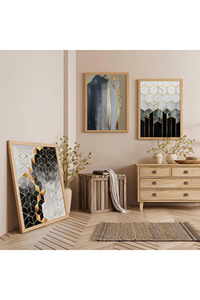 Zevahir Mobilya Dekorasyon Set de pictură triplă din lemn cu cadru din lemn, ...