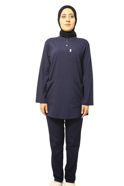 nutrix طقم زي موحد للممرضات والأطباء من الليكرا الناعمة باللون الأزرق الداكن ...