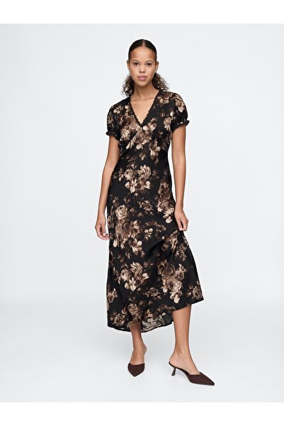 GAP KadınÇiçekli Saten Maxi Elbise