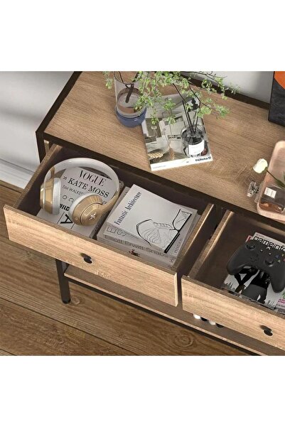 AGD Side Entry Table with Two Drawers and Bottom Shelf in Contemporary Design 100X33X90cm