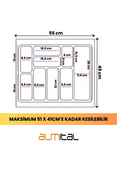 almital mobilya aksesuarları furniture accessories 55x49 εκ. Λευκή θήκη για κουτάλια με 9 θήκες που μπορεί να χωρέσει έως και 51*41 εκ.