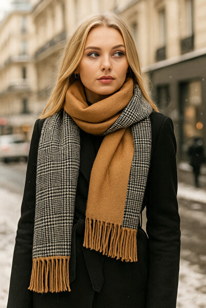 Luminos Butik Χειμερινό κασκόλ με καρό σχέδιο Camel - Σχεδιασμένο με κομψότητα και ζεστασιά Sal1212