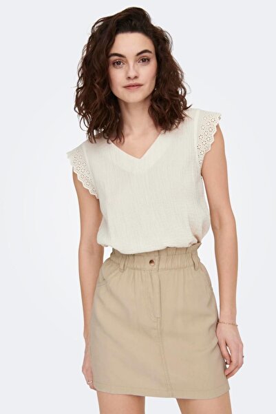 ONLY Γυναικεία Μπλούζα Κρέμα 15292918 Onlthyra Sl Mıx Top Noos Wvn