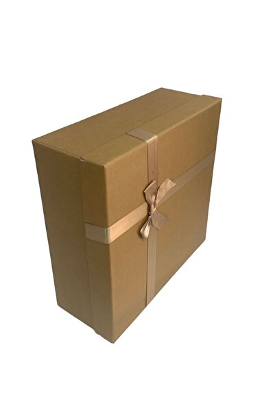 PAZARAKOŞ Hediye Kutusu Kurdeleli Kraft 30 Cm En 30 Cm Boy 12 Cm Yükseklik Söz Damat Bohçası