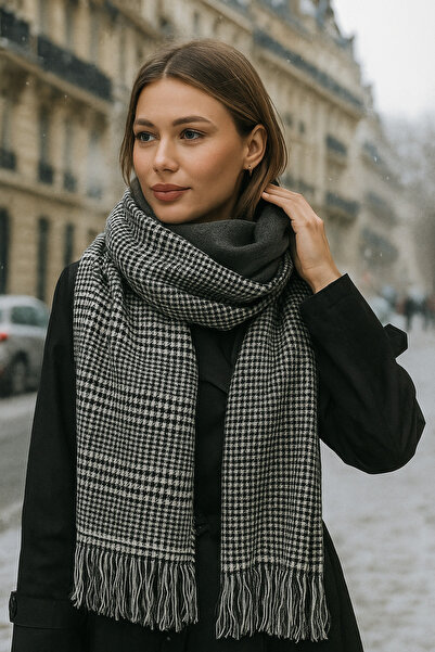 Luminos Butik Χειμερινό κασκόλ με καρό ανθρακί - Σχεδιασμένο με κομψότητα και ζεστασιά Sal1212