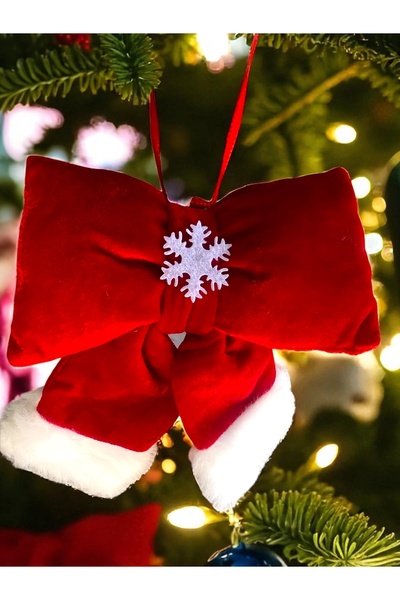 Yenigeldi 1 Adet Kırmızı Yılbaşı Ağacı Kumaş ve Peluş Fiyonk Kurdele Süsü