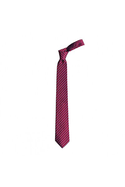 1001 Kravat Bordo Çizgili 7,5 Cm Genişliğinde Ipek Kravat