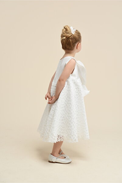 ChatonDor Yakası Fiyonklu Dantel Etekli Kız elbise