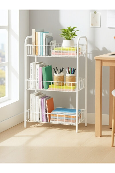 Emkatex 3 Katlı Kitaplık & Ayakkabılık, Banyo, Mutfak, Oyuncak Rafı Metal Kitaplık 60x40x23 CM