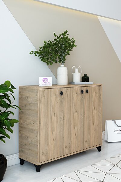 Morpanya Mansi 3 Kapaklı Ayakkabılık Çok Amaçlı Dolap Fortmanto Raflı Vestiyer Ceviz